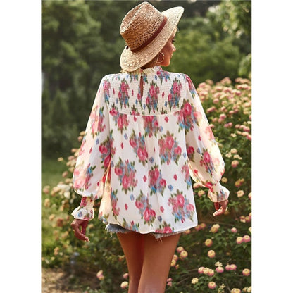Long Sleeves Floral Printed Double-Layer Blouse