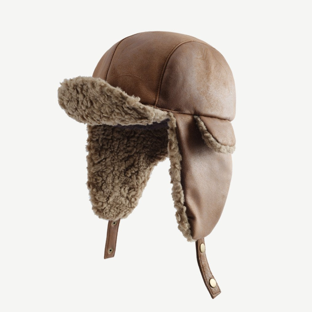 Vintage Distressed Leather Teddy Hat