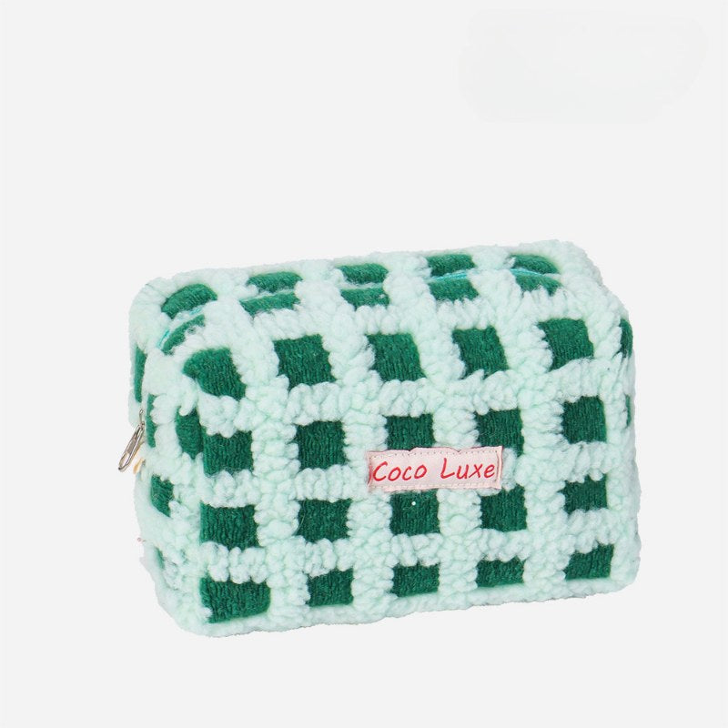 Waffle Checkerboard Plush Makeup Bag
