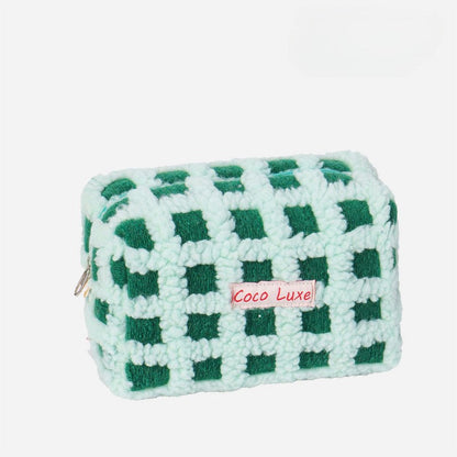 Waffle Checkerboard Plush Makeup Bag