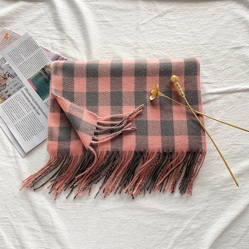 Thick Plaid Print Tassel Shawl Scarf