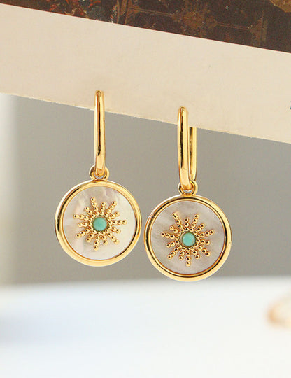 Minimalist Gold Round Shell Hoop Earrings