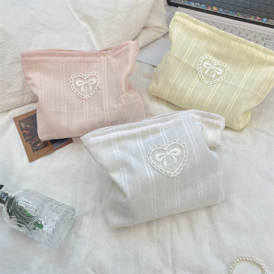 Simple Solid Color Bow Makeup Bag