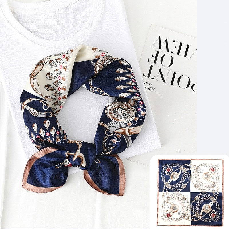 Elegant Printed Square Silk Imitation Scarf