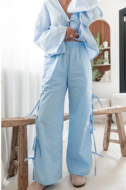 Plaid String Tie Straight Leg Pants