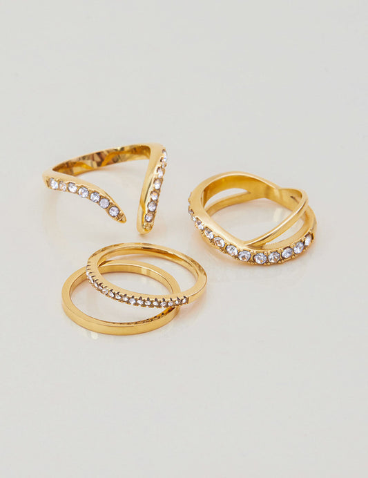 Trendy Rhinestone Gold Plated Geometric Ring
