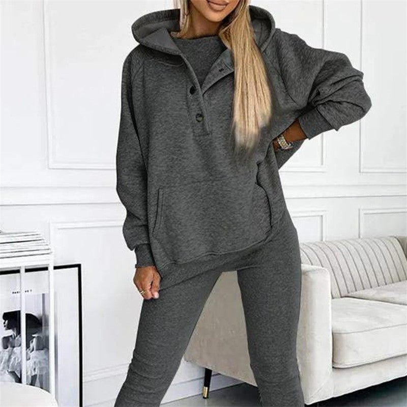 Solid Color Hooded Sports Casual Sweatshirt