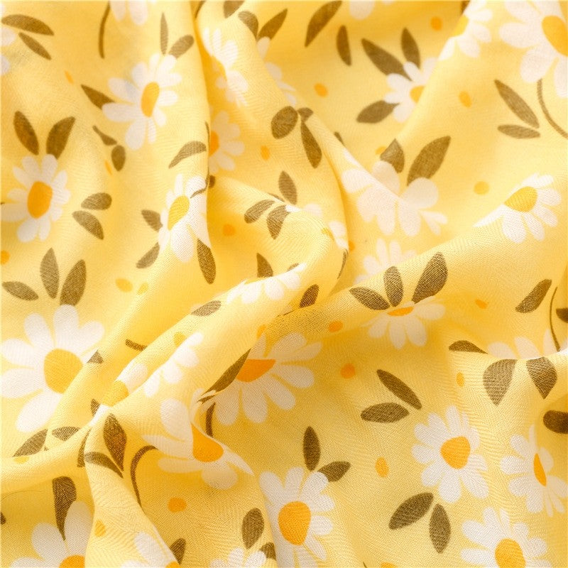 Fashion Flower Print Yellow Fresh Scarf