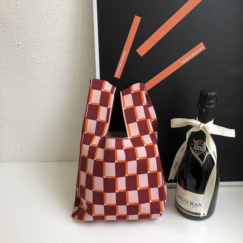 Knit Checkerboard Casual Tote Bag