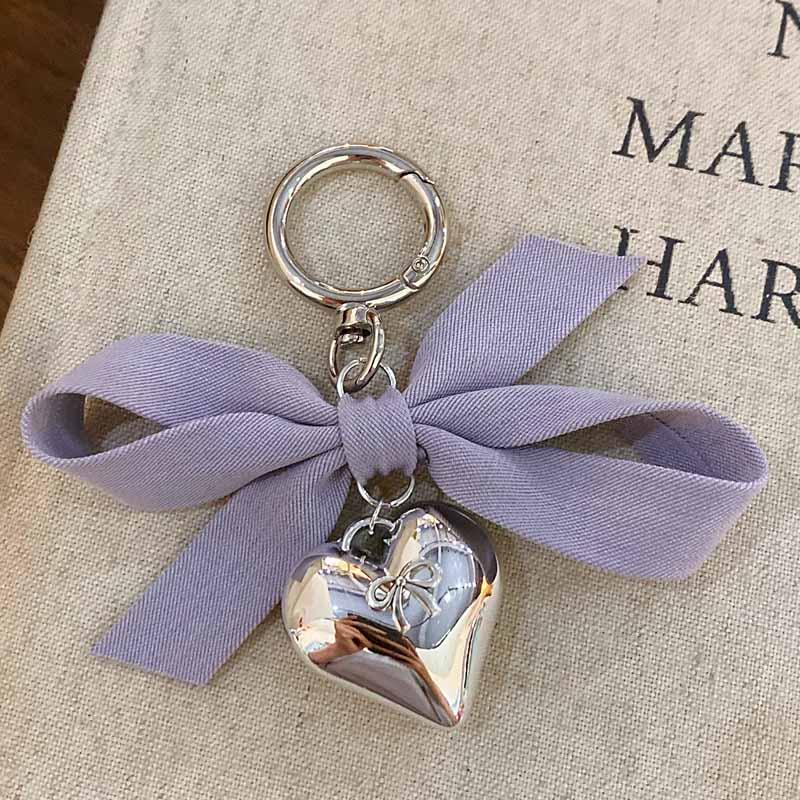 Cute Heart Solid Color Bow Knot Keychain