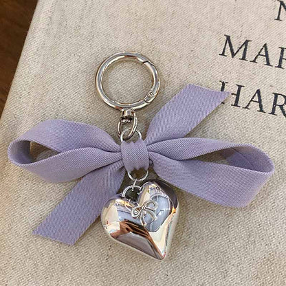 Cute Heart Solid Color Bow Knot Keychain