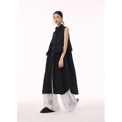 Polo Collar Vest Dress With Large Pocket