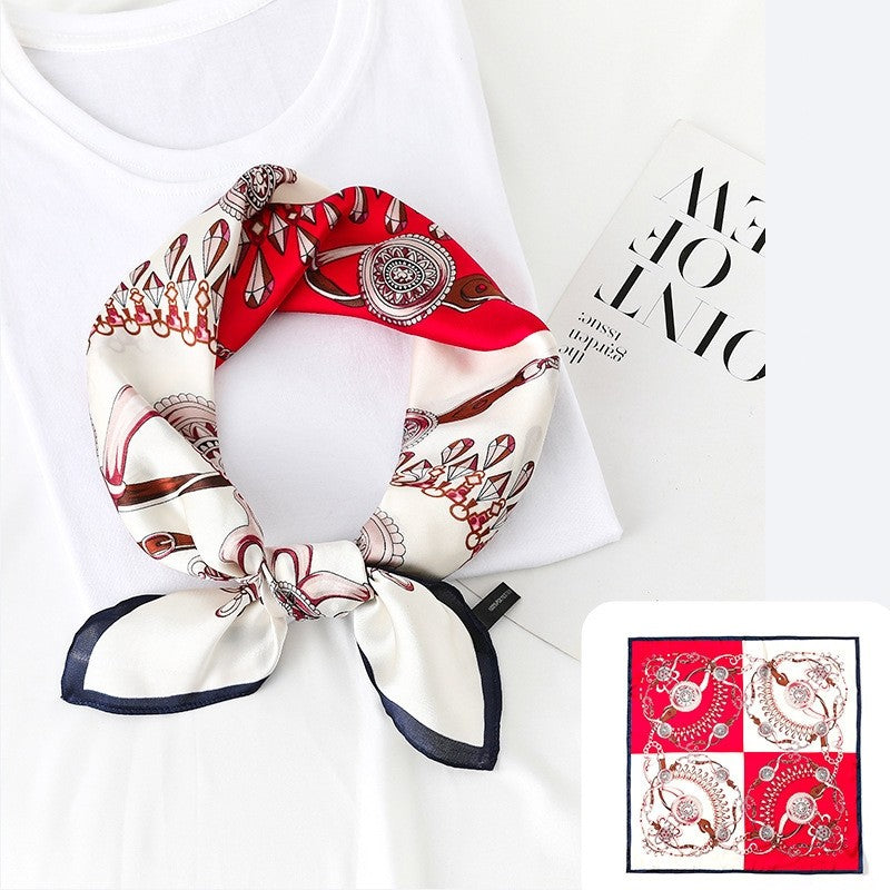 Elegant Printed Square Silk Imitation Scarf