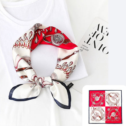 Elegant Printed Square Silk Imitation Scarf