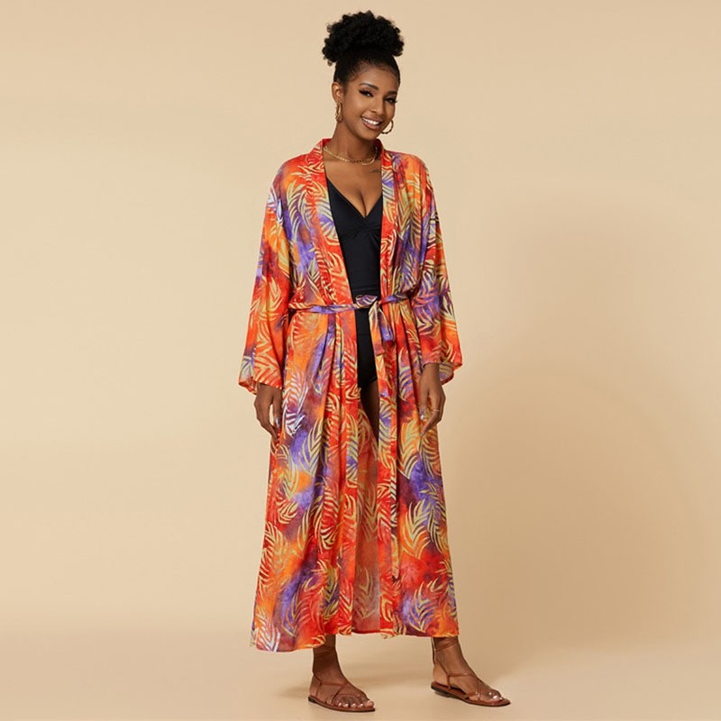 Long-Sleeve Printed Loose-Fit  Cover-Up