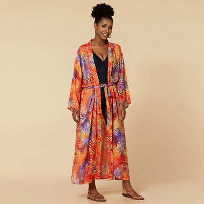 Long-Sleeve Printed Loose-Fit  Cover-Up