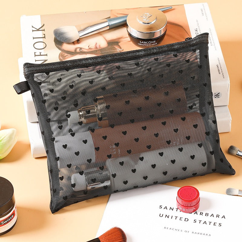 Black Love Mesh Portable Make Up Bag
