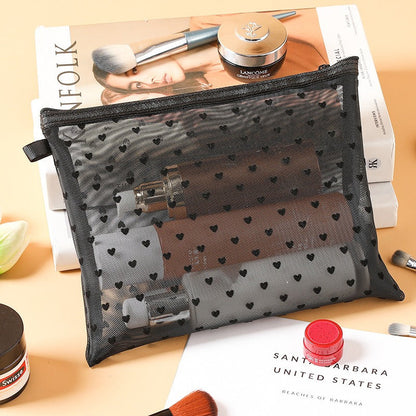Black Love Mesh Portable Make Up Bag