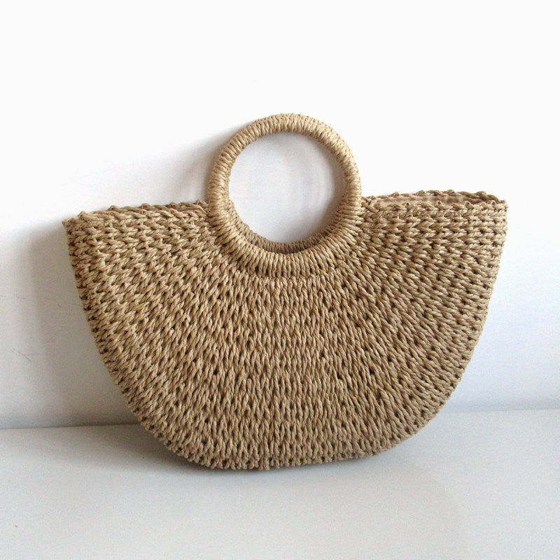 Casual Round Handle Straw Woven Handbag