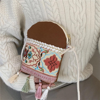 Casual Tasseled Print Zippered All-Match Lightweight Bag