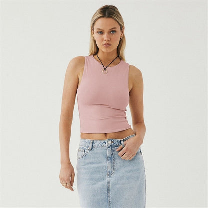 Sleeveless Tight Fit Crew Neck Crop Top