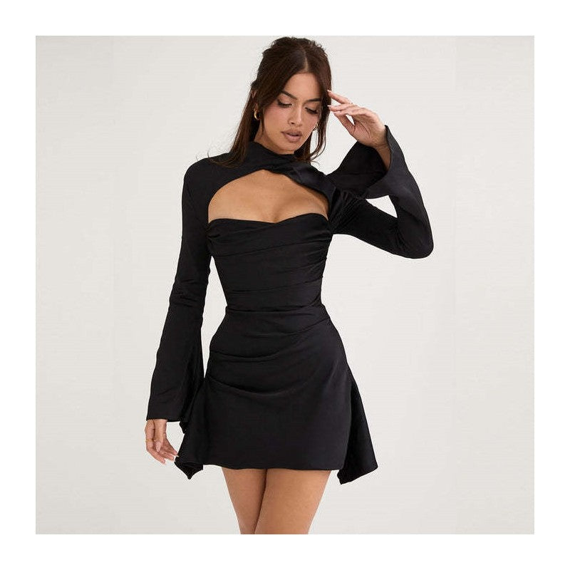 Short Hollow Out Long Sleeve Cocktail Dress