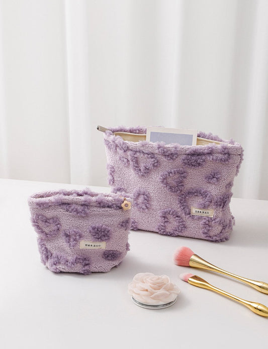 Purple Plushed Soft Love Jacquard Make Up Bag