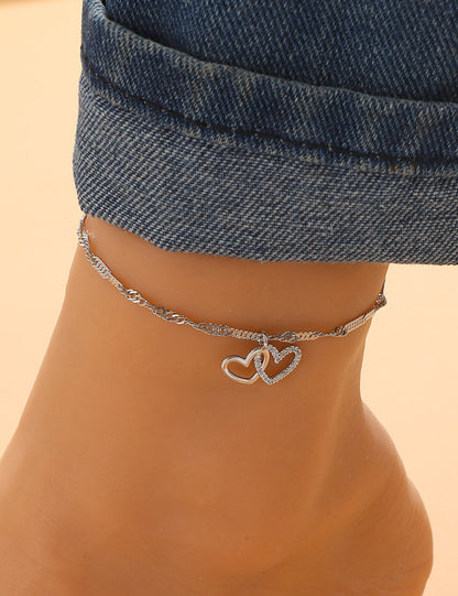 Rhinestone Heart Sparkling Anklet