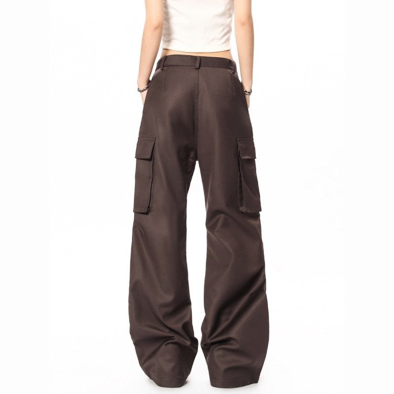 Multi-Pocket Pleated Flare Trousers Unisex Utility Style