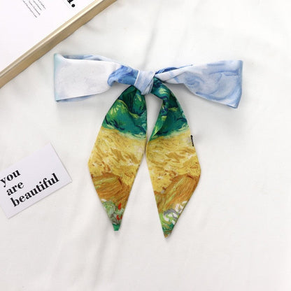 Vintage Elegant Oil Painting Long Silk Scarf