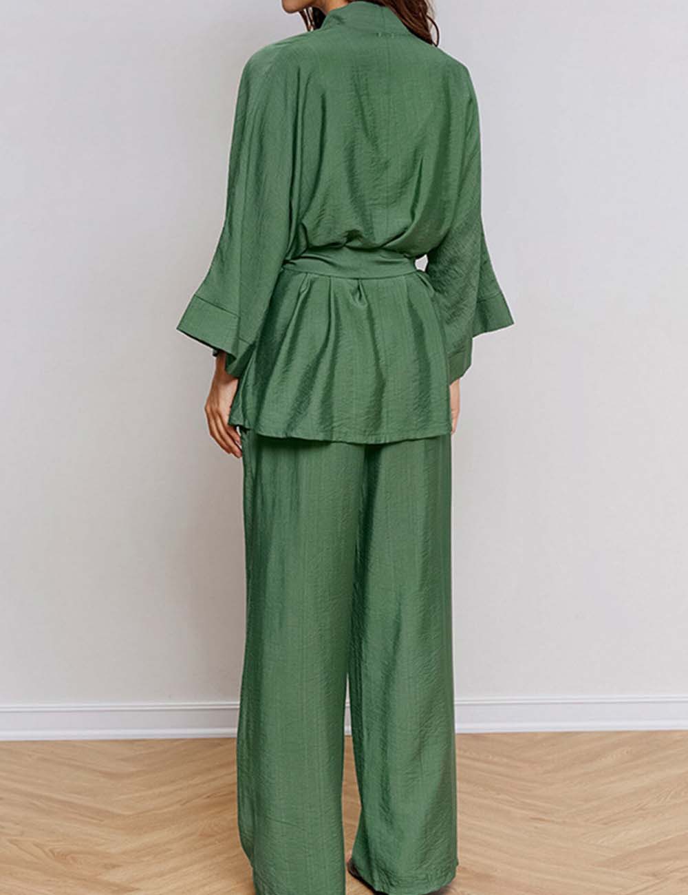 Casual Kimono Robe Pajamas Set With Belt