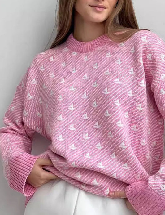 Print Contrast Color Loose Sweater