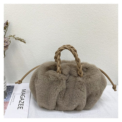 All 4 Colors Cute PU Shoulder Strap Plush Handbag