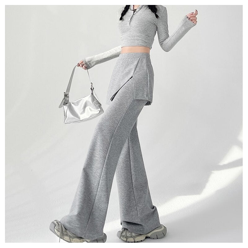 Elastic Waist Split Hem Casual Pants
