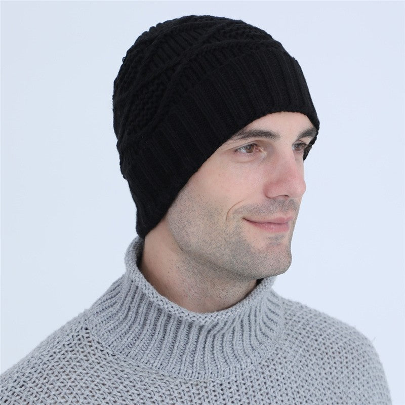 Men's Knitted Diamond Pattern Ear Warmer Hat