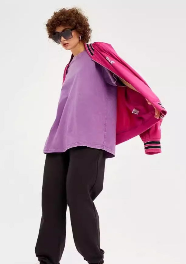 Washed Distressed Loose Short Sleeves Top