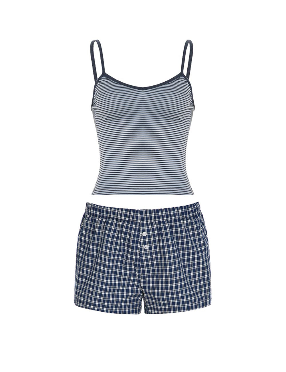 Simple Striped Spaghetti Strap Shorts Set