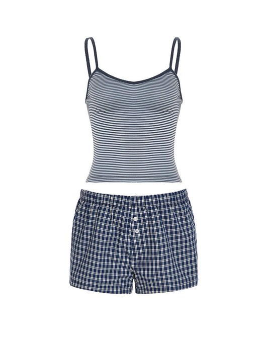 Simple Striped Spaghetti Strap Shorts Set