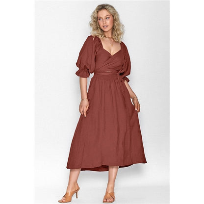 Elegant Fall Off Shoulder High Waist A Line Midi Dress
