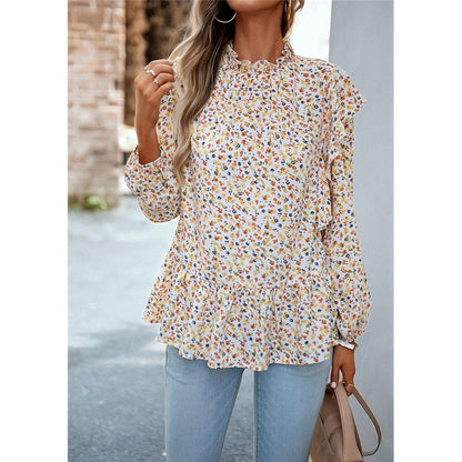 Lace Collar Floral Wood Ear Trim Shirt