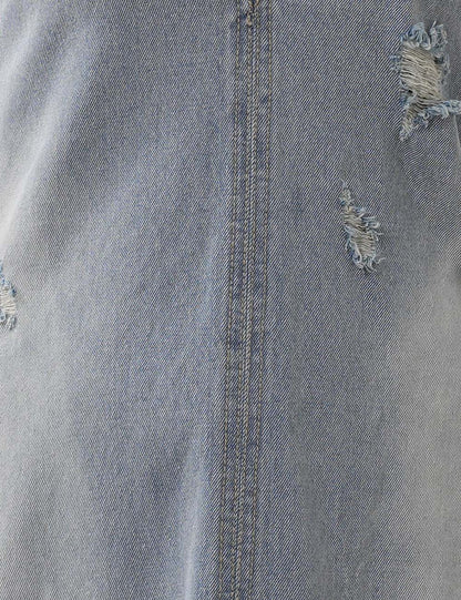 Ripped Washed Sleeveless V-Neck Denim Midi Dresses