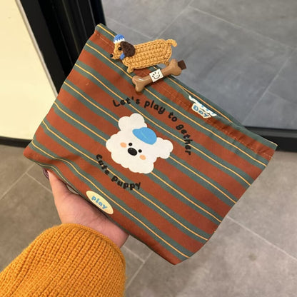 Cute Striped Puppy Portable Makeup Bag