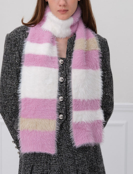 Soft Color Block Striped Plushed Scarve