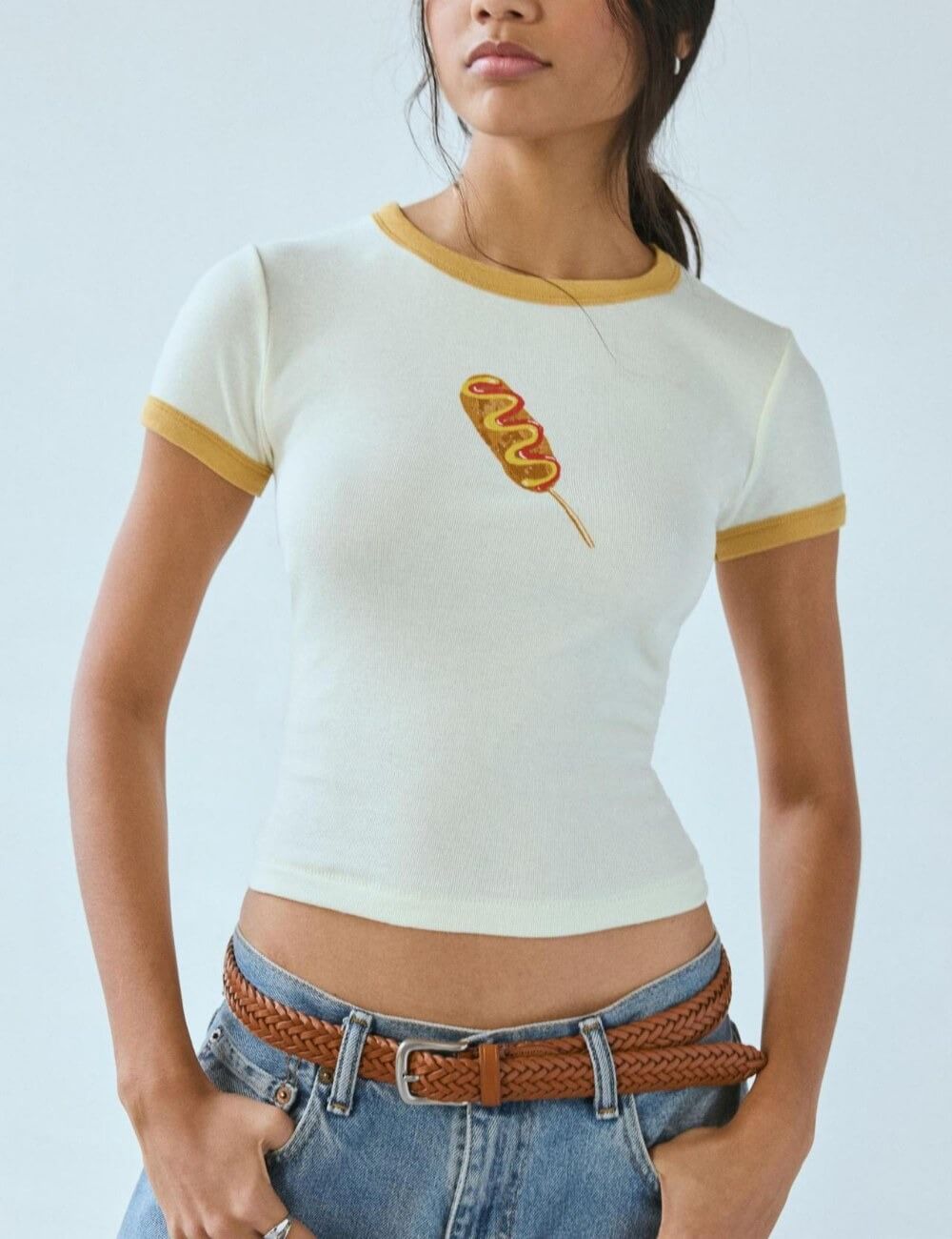 Color Block Print Ribbed Slim Tops