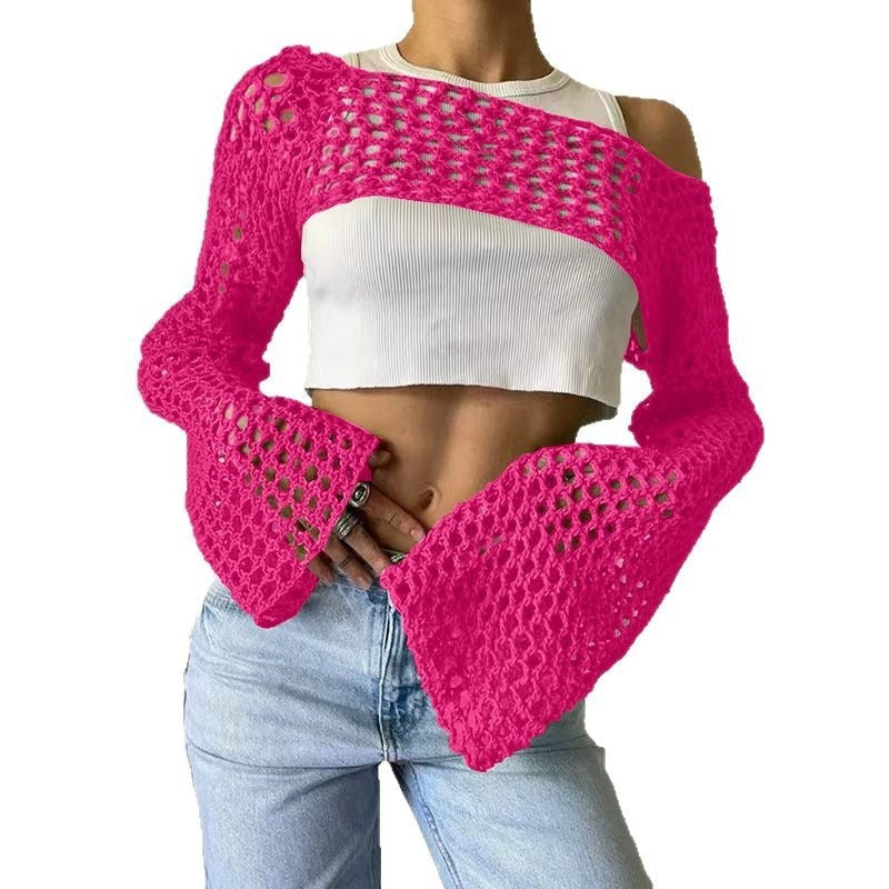 Casual Flare Sleeve Mesh Short Net Top