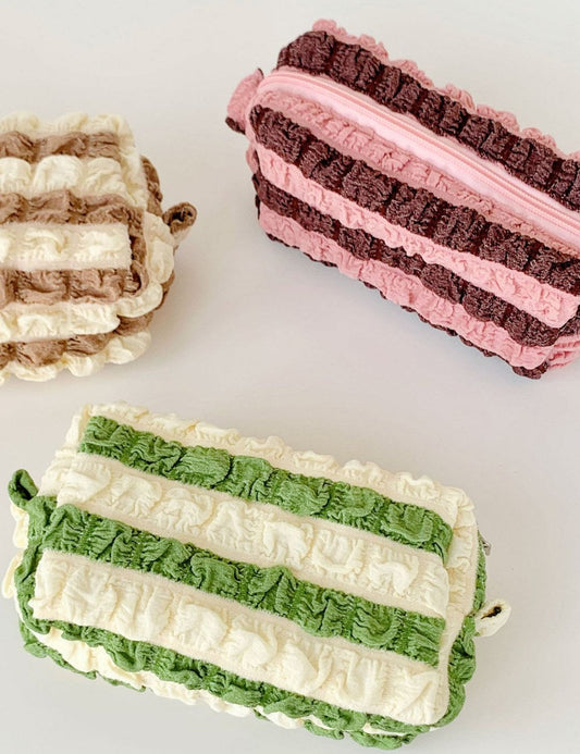Color Block Striped Pleated Make Up Bag