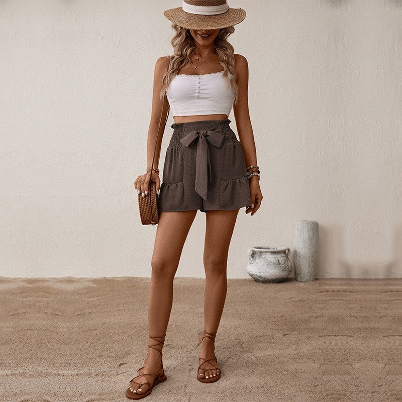 Elastic High-Waisted Belted Shorts