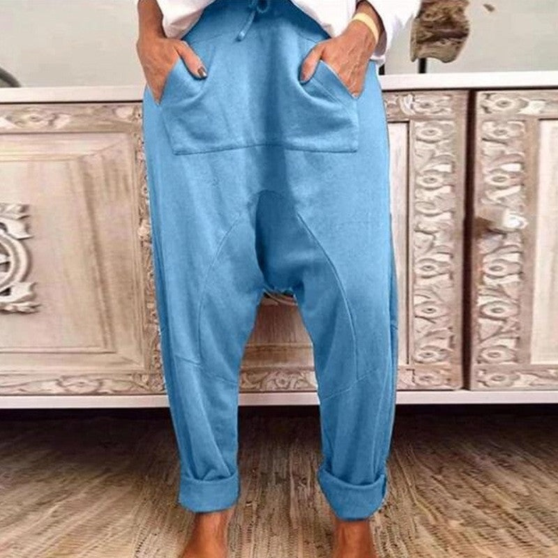 Solid Color Casual Hanging Crotch Harem Pants