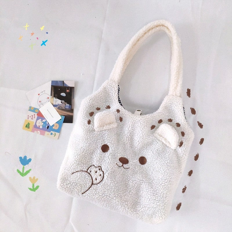 Plush Cute Bear Three-Dimensional Ears Cartoon Embroidery Shoulder Bag