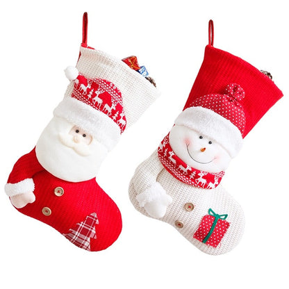Red And White Knitted Christmas Stocking Old Man Snowman Dress Up Candy Bag Gift Bag